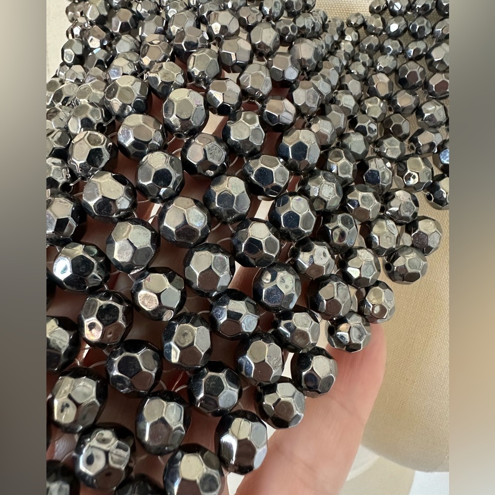 gunmetal faceted beaded bib collar necklace - Picture 3 of 6